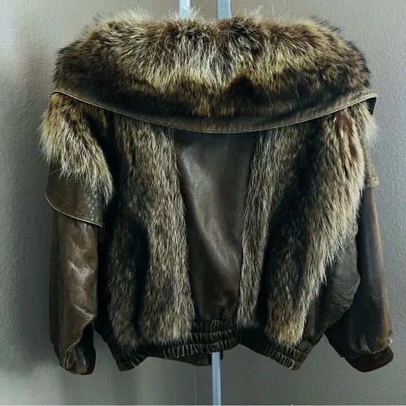 Rare Authentic Vintage Raccoon Fur Leather Bomber Made in the USA - Picture 3 of 15